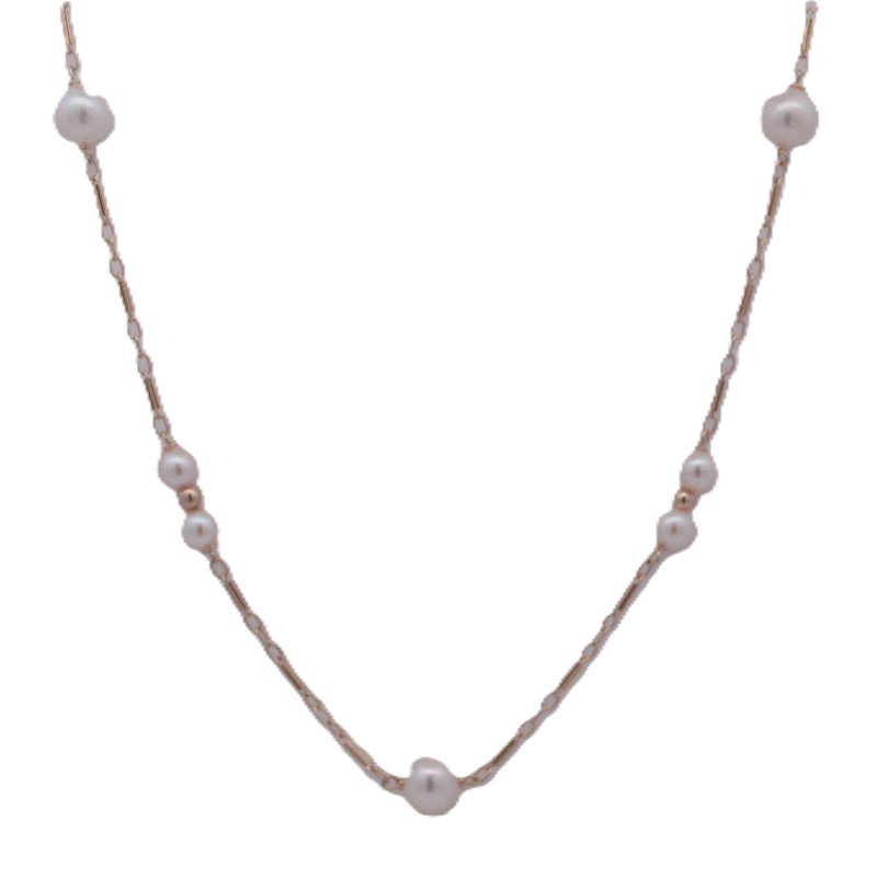 Estate Gold Pearl Station Necklace Estate Gold Pearl Station Necklace